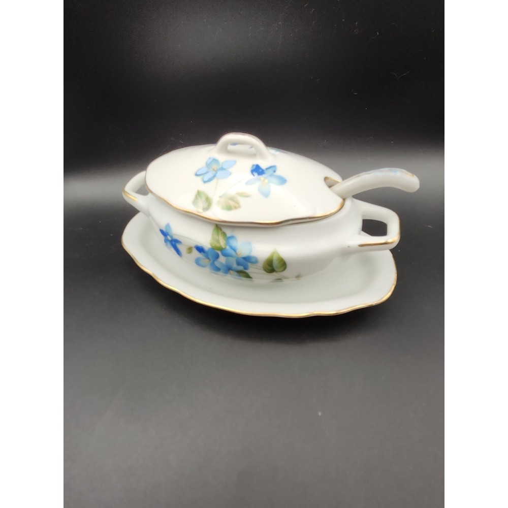 Vintage Royal Crown covered  condiment dish with an attached underplate & Spoon